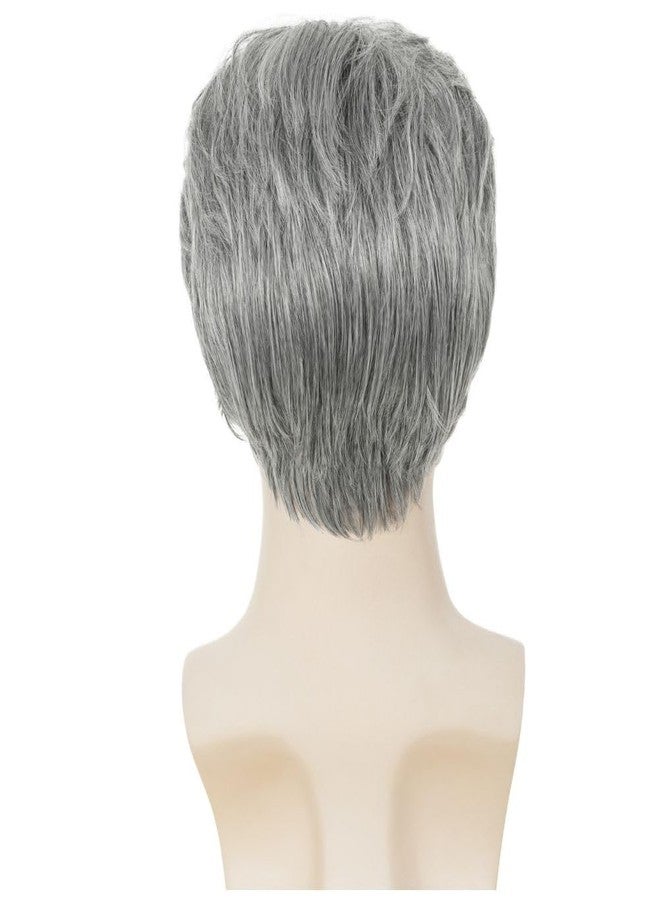 Kaneles Mens Grey Short Wigs Mix White Layered Natural Wig Synthetic Halloween Daily Hair Wig for Male Guy - Image 4
